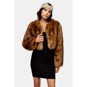Topshop Brown Faux Fur Cropped Jacket